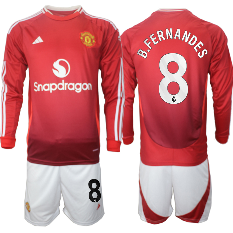 Men 2024-2025 Club Manchester United home Long Sleeves Red #8 Soccer Jersey